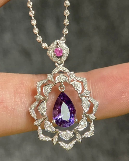 1.65Ct Pear Cut Purple Sapphire & Diamond Pendant Necklace 18k White Gold, Pear Cut, Purple Sapphire, Sapphire, Purple Sapphire Necklace, Purple Sapphire Pendant Necklace, Natural Sapphire, Natural Purple Sapphire, Natural Sapphire Pendant, Natural Sapphire Necklace, 18k White Gold, 18k Gold, Gold Sapphire Pendant, Pink Sapphire, Pink Sapphire Pendant, Genuine Sapphire, Sapphire Necklace, Natural Diamond, Diamond Gemstone Pendant, Gemstone Diamond Pendant, Sapphire Jewelry, Natural Sapphire Jewelry, Purple