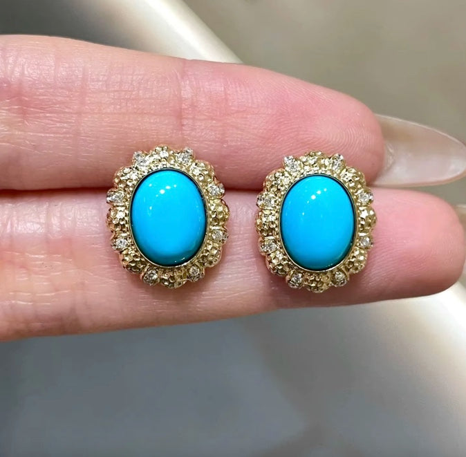 Large Turquoise Stud Earrings, 4 Carat Turquoise Earrings, 18k Yellow Gold Turquoise Stud Earrings, Natural Turquoise Diamond Earrings, High Quality Turquoise Earrings, Turquoise & Diamond Earrings 18k Gold, 18k Yellow Gold Turquoise Jewelry, Turquoise Earrings 18k Gold, Turquoise Stud Earrings Yellow Gold, 18k Gold Turquoise Earrings, Yellow Gold Turquoise Earrings, White Gold Turquoise Earrings, Natural Turquoise, Real Turquoise Jewelry for Women, Genuine Turquoise