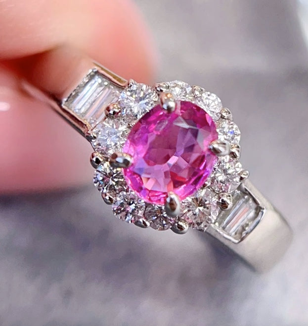 0.69Ct Pink Sapphire & Diamond Engagement Ring 18K White Gold, Pink Sapphire Ring, Padparadscha Sapphire, Padparadscha Sapphire Wedding Ring, Padparadscha Sapphire Engagement Ring, Padparadscha Sapphire & Diamond Ring, Padparadscha Sapphire and Diamond Wedding Ring, Natural Padparadscha Sapphire Ring, Padparadscha Sapphire Jewelry, 18k Gold Padparadscha Sapphire Ring, Women's Pink Padparadscha Sapphire Ring, White Gold Padparadscha Sapphire Ring