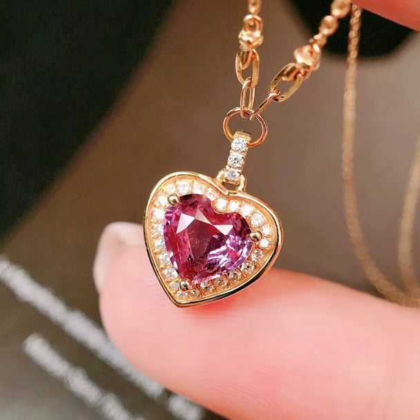 1.12Ct Natural Pink Sapphire & Diamond Heart Pendant Necklace 18K Yellow Gold, Pink Sapphire & Diamond Pendant Necklace 18K White Gold, Pink Sapphire, Pink Sapphire Necklace, Pink Sapphire Pendant Necklace, Sapphire Necklace, Sapphire Pendant Necklace, White Gold Sapphire Pendant, White Gold Sapphire Necklace, Natural Sapphire, Natural Sapphire Pendant, Natural Pink Sapphire, Pink Sapphire, Pink Sapphire & Diamond, Sapphire & Diamond, Sapphire & Diamond Pendant, Natural Diamond and Sapphire, Sapphire