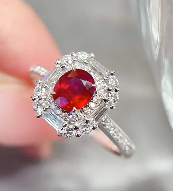 0.7Ct Ruby and Diamond Engagement Ring 18K White Gold, Ruby & Diamond Ring, Ruby and Diamond Ring, Ruby Engagement Ring, 18k White Gold Ruby Ring, 18k White Gold Ruby Diamond Ring, Ruby Diamond Ring, Ruby Engagement Ring, Natural Ruby Ring, Anniversary Gift Ruby Ring with Diamonds, Ruby Ring Decorate with Diamonds, Natural Ruby Ring with Diamonds, 18k Gold Ruby Ring, Genuine Ruby Ring 18k Gold