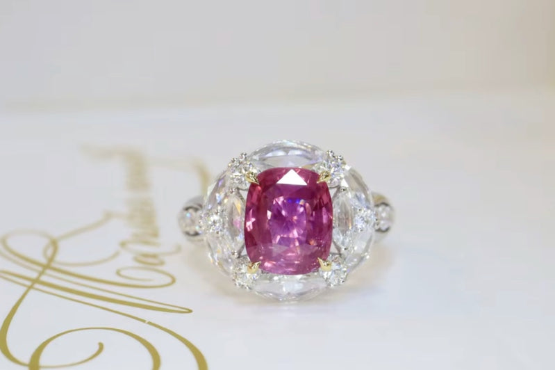 3.04Ct Pink Sapphire & Diamond Engagement Ring 18K White Gold, Pink Sapphire Ring, Padparadscha Sapphire, Padparadscha Sapphire Wedding Ring, Padparadscha Sapphire Engagement Ring, Padparadscha Sapphire & Diamond Ring, Padparadscha Sapphire and Diamond Wedding Ring, Natural Padparadscha Sapphire Ring, Padparadscha Sapphire Jewelry, 18k Gold Padparadscha Sapphire Ring, Women's Pink Padparadscha Sapphire Ring, White Gold Padparadscha Sapphire Ring