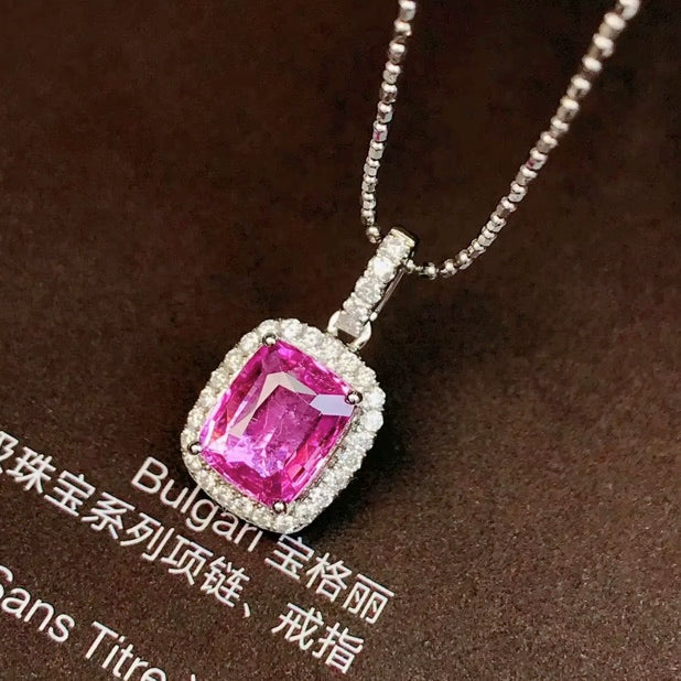 1.17Ct Cushion Cut Pink Sapphire & Diamond Pendant Necklace 18K White Gold, Pink Sapphire & Diamond Pendant Necklace 18K White Gold, Pink Sapphire, Pink Sapphire Necklace, Pink Sapphire Pendant Necklace, Sapphire Necklace, Sapphire Pendant Necklace, White Gold Sapphire Pendant, White Gold Sapphire Necklace, Natural Sapphire, Natural Sapphire Pendant, Natural Pink Sapphire, Pink Sapphire, Pink Sapphire & Diamond, Sapphire & Diamond, Sapphire & Diamond Pendant, Natural Diamond and Sapphire, Sapphire Diamond