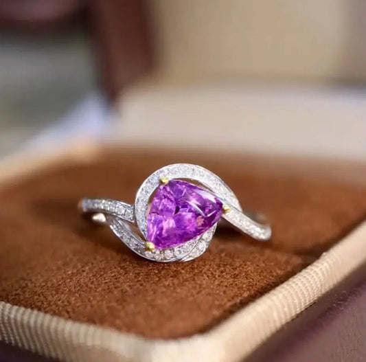 1.22Ct Natural Purple Sapphire Engagement Ring with Diamond 18k White Gold