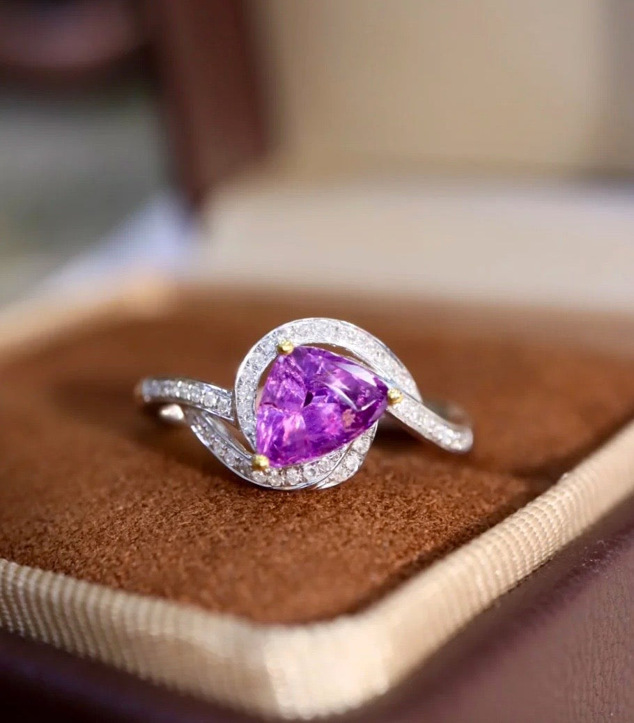 1.22Ct Natural Purple Sapphire Engagement Ring with Diamond 18k White Gold