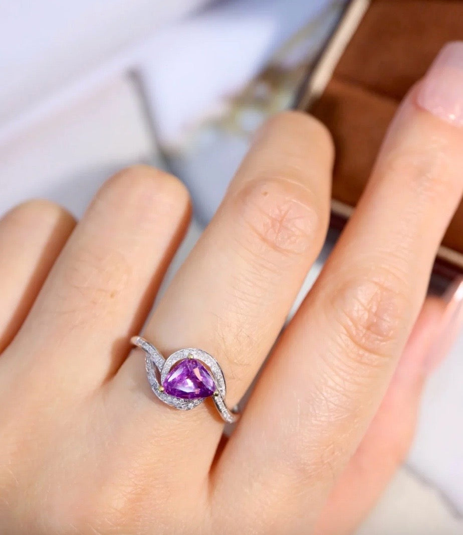 1.22Ct Natural Purple Sapphire Engagement Ring with Diamond 18k White Gold