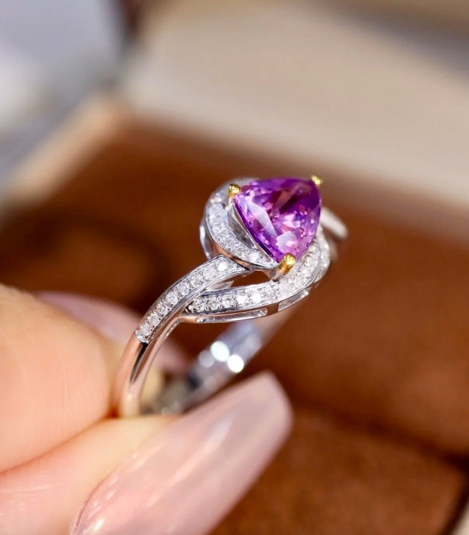 1.22Ct Natural Purple Sapphire Engagement Ring with Diamond 18k White Gold