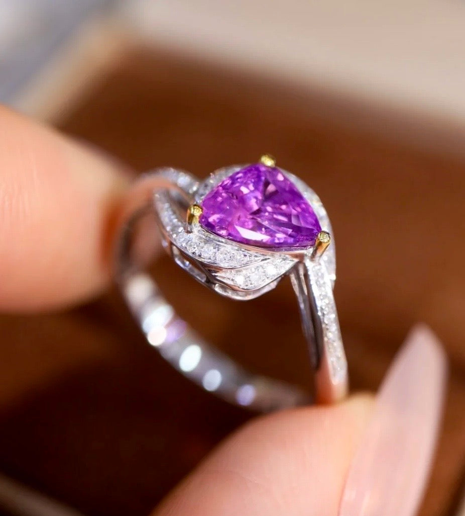 1.22Ct Natural Purple Sapphire Engagement Ring with Diamond 18k White Gold