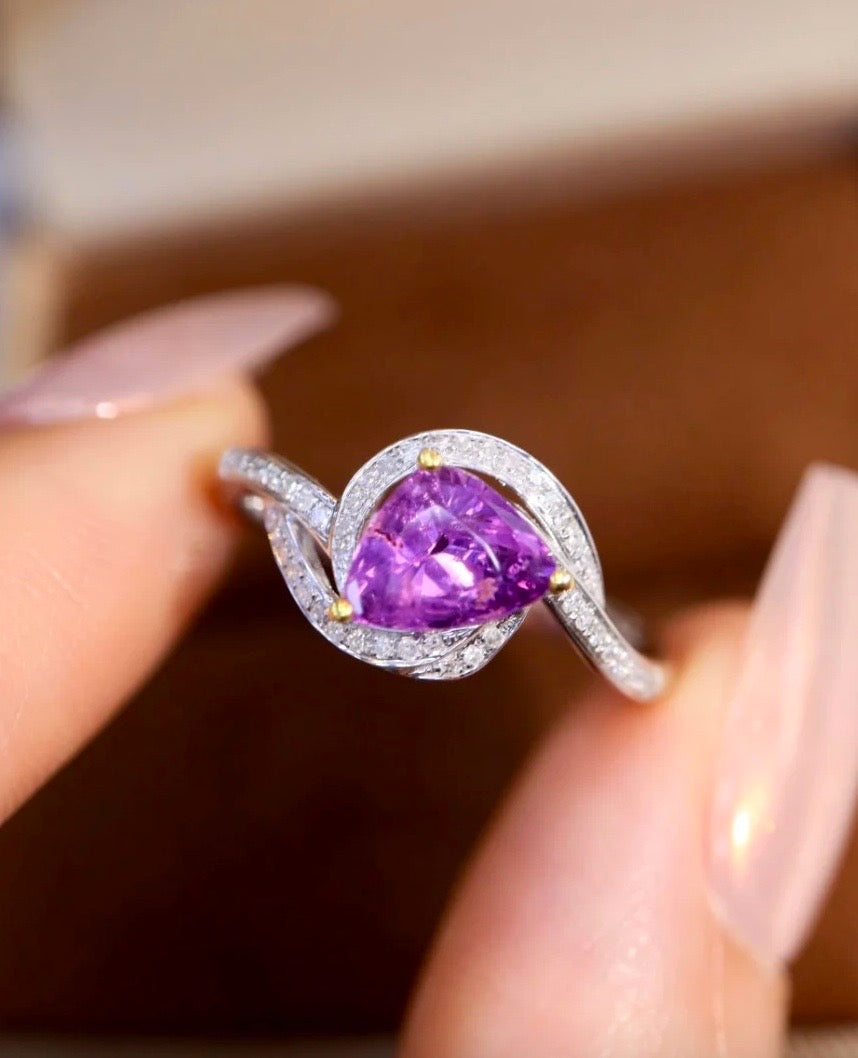 1.22Ct Natural Purple Sapphire Engagement Ring with Diamond 18k White Gold