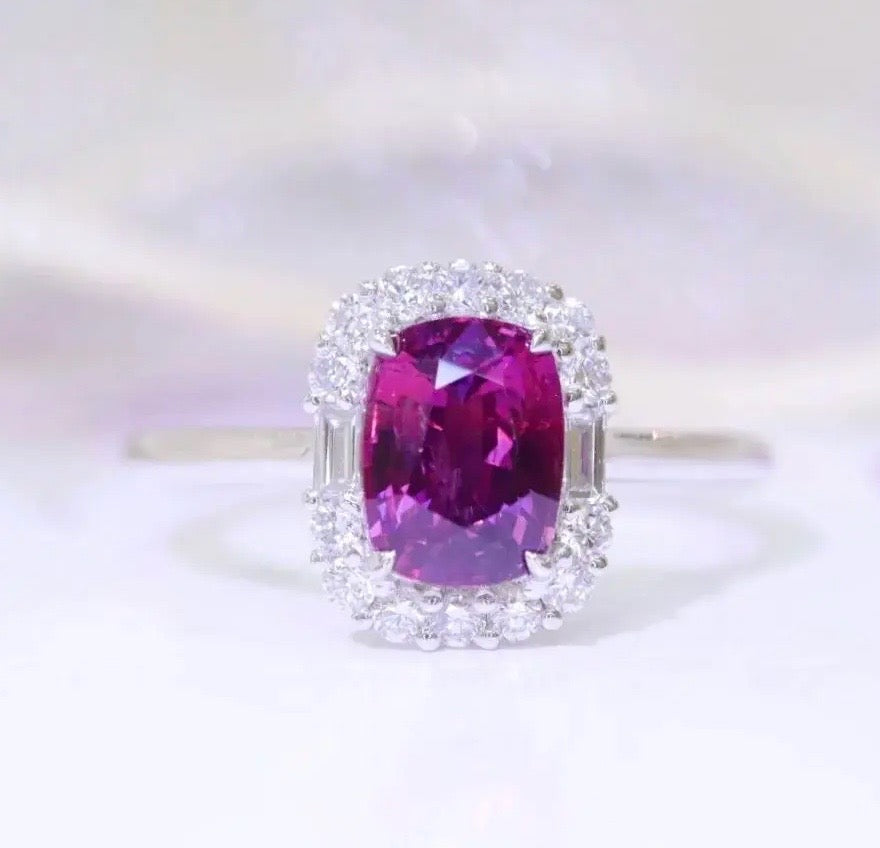 1.27Ct Deep Pink Purple Sapphire Diamond Ring 18K White Gold Au750, Pink Sapphire, Dark Pink Sapphire, Pink Sapphire Ring, Natural Pink Sapphire, Purple Sapphire Diamond Ring, Pink Sapphire Diamond Ring, Pink Sapphire and Diamond, Purple Sapphire and Diamond, Purple Sapphire & Diamond, Pink Sapphire & Diamond, 18k White Gold, Deep Pink Sapphire Ring, Sapphire Engagement Ring, Anniversary Gift, Natural Pink Sapphire