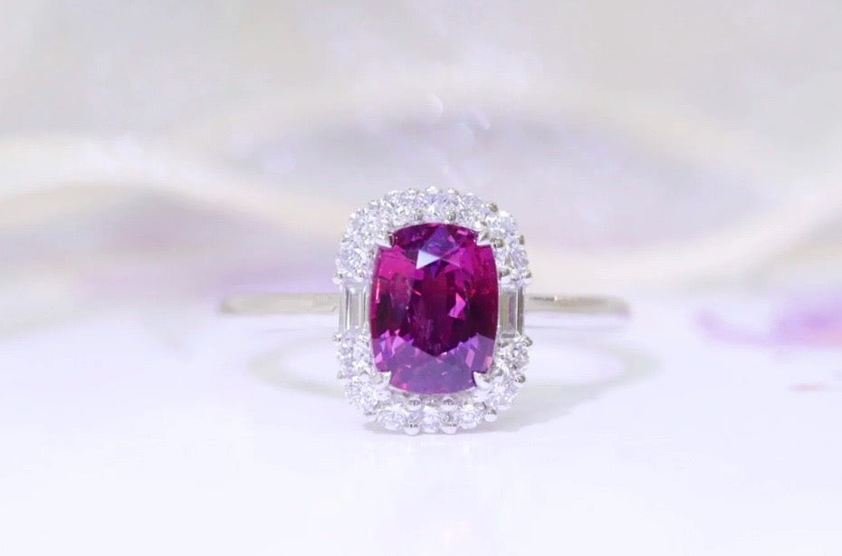 1.27Ct Deep Pink Purple Sapphire Diamond Ring 18K White Gold Au750, Pink Sapphire, Dark Pink Sapphire, Pink Sapphire Ring, Natural Pink Sapphire, Purple Sapphire Diamond Ring, Pink Sapphire Diamond Ring, Pink Sapphire and Diamond, Purple Sapphire and Diamond, Purple Sapphire & Diamond, Pink Sapphire & Diamond, 18k White Gold, Deep Pink Sapphire Ring, Sapphire Engagement Ring, Anniversary Gift, Natural Pink Sapphire