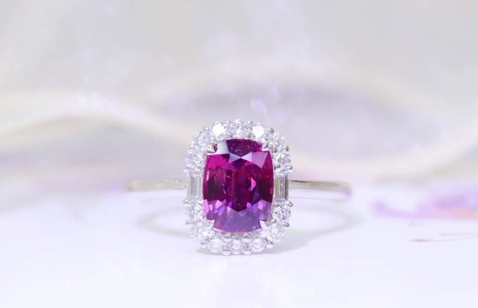 1.27Ct Deep Pink Purple Sapphire Diamond Ring 18K White Gold Au750, Pink Sapphire, Dark Pink Sapphire, Pink Sapphire Ring, Natural Pink Sapphire, Purple Sapphire Diamond Ring, Pink Sapphire Diamond Ring, Pink Sapphire and Diamond, Purple Sapphire and Diamond, Purple Sapphire & Diamond, Pink Sapphire & Diamond, 18k White Gold, Deep Pink Sapphire Ring, Sapphire Engagement Ring, Anniversary Gift, Natural Pink Sapphire