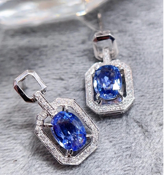 1.8ct Blue Sapphire & Diamond Dangle Earrings 18K White Gold, Blue Sapphire Earrings, 18k White Gold Sapphire Earrings, Light Blue Sapphire Earrings, Bright Blue Sapphire Drop Dangle Diamond Earrings Au750 White Gold, Sapphire Drop Dangle Earrings, Natural Sapphire Earrings, Sapphire Diamond Earrings, Diamond Sapphire Earrings, Natural Sapphire, natural Sapphire Earrings, 18k White Gold, 18k Gold Sapphire Earrings, Genuine Sapphire Blue Sapphire, White Gold Sapphire, natural Sapphire Earrings, Diamond