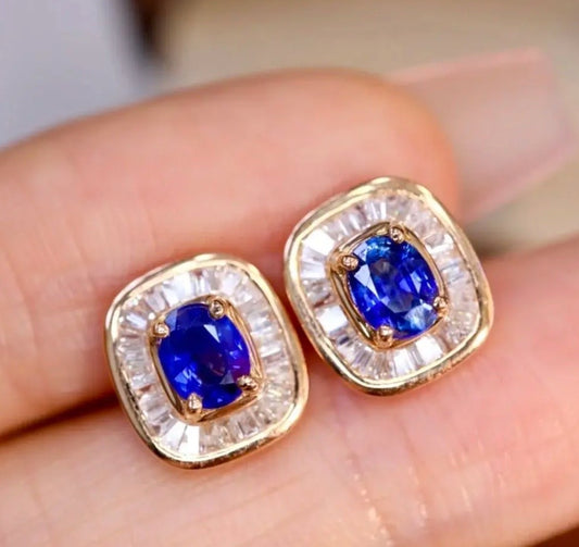 1Ct Blue Sapphire & Diamond Stud Earrings 18K Yellow Gold, Sapphire & Diamond Stud Earrings, Diamond & Sapphire Stud Earrings, Sapphire and Diamond Earrings, Sapphire & Diamond Earrings, 18k Yellow Gold Sapphire Earrings, 18k Yellow Gold Sapphire & Diamond Earrings, Natural Sapphire & Diamond Earrings, Natural Sapphire and Diamond Earrings, Sapphire & Diamond Studs, Sapphire Stud Earrings