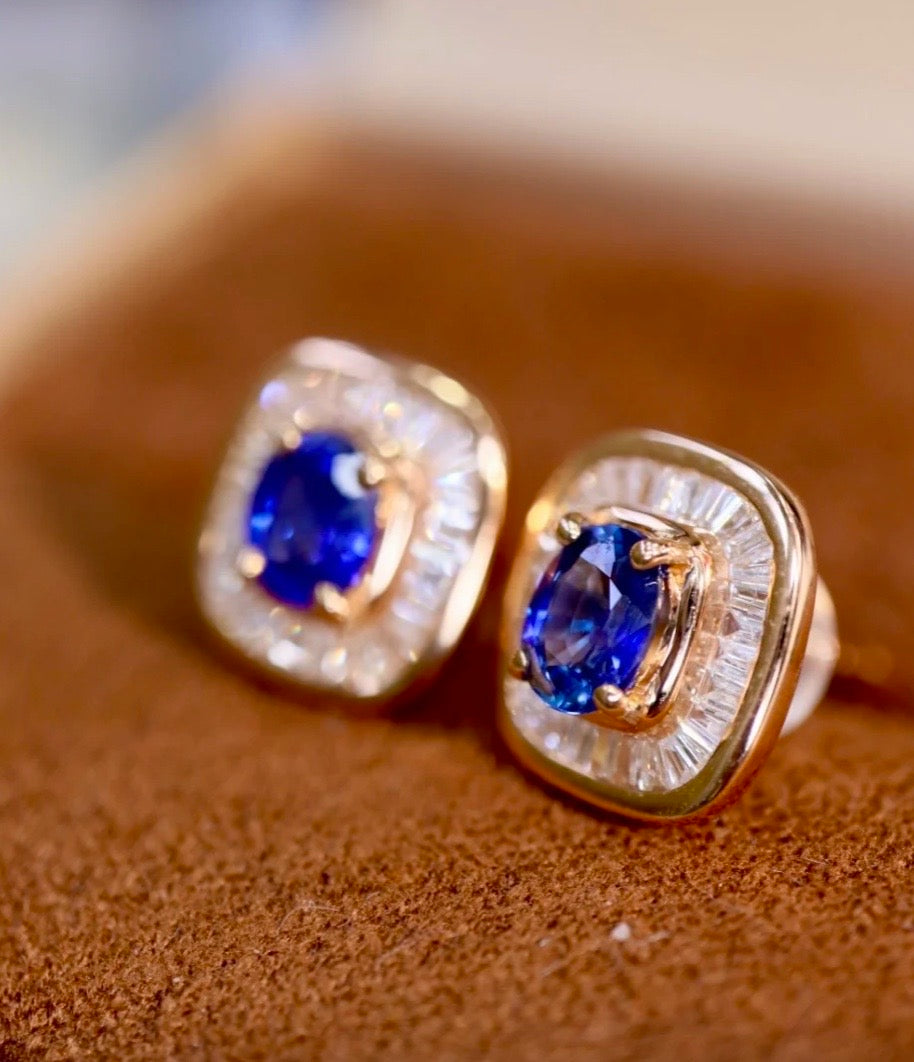 1Ct Blue Sapphire & Diamond Stud Earrings 18K Yellow Gold, Sapphire & Diamond Stud Earrings, Diamond & Sapphire Stud Earrings, Sapphire and Diamond Earrings, Sapphire & Diamond Earrings, 18k Yellow Gold Sapphire Earrings, 18k Yellow Gold Sapphire & Diamond Earrings, Natural Sapphire & Diamond Earrings, Natural Sapphire and Diamond Earrings, Sapphire & Diamond Studs, Sapphire Stud Earrings