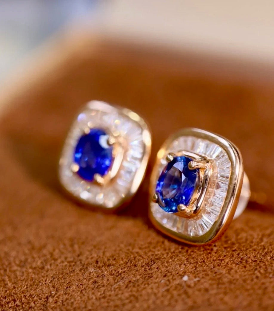 1Ct Blue Sapphire & Diamond Stud Earrings 18K Yellow Gold, Sapphire & Diamond Stud Earrings, Diamond & Sapphire Stud Earrings, Sapphire and Diamond Earrings, Sapphire & Diamond Earrings, 18k Yellow Gold Sapphire Earrings, 18k Yellow Gold Sapphire & Diamond Earrings, Natural Sapphire & Diamond Earrings, Natural Sapphire and Diamond Earrings, Sapphire & Diamond Studs, Sapphire Stud Earrings