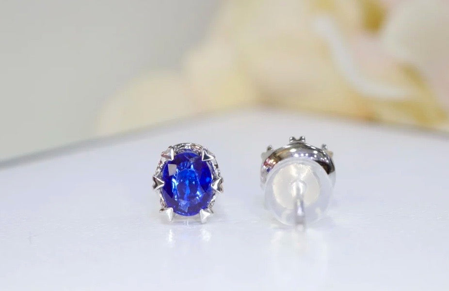 Royal Blue Sapphire Stud Earrings 18k White Gold, White Gold Sapphire Stud Earrings, Natural Blue Sapphire Stud Earrings, Sapphire Stud Earrings, Genuine Sapphire Stud Earrings, Natural Sapphire Stud Earrings, 18k White Gold Sapphire Stud Earrings, Blue Sapphire Stud Earrings, Sapphire Studs, 18k White Gold Sapphire Earrings, Solitaire Sapphire Stud Earrings, Sapphire Stud Earrings Solitaire Style