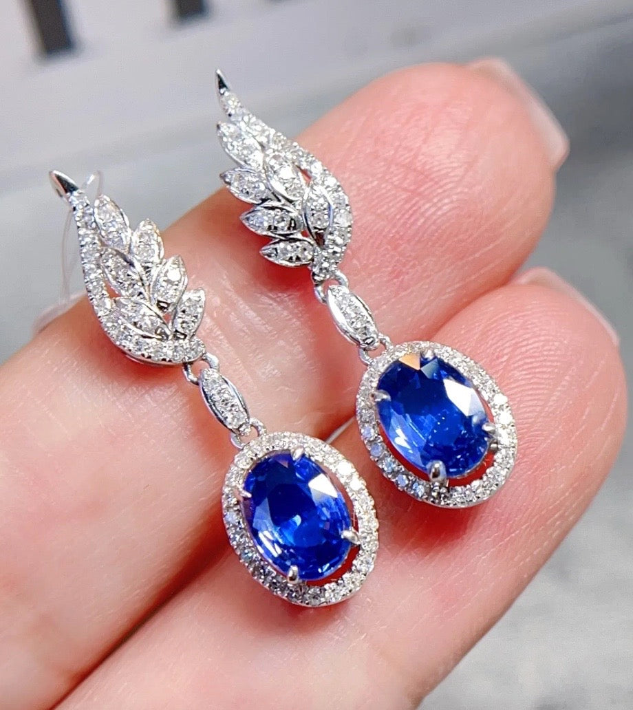 2Ct Blue Sapphire & Diamond Angel Wing Earrings in 18K White Gold, Sapphire Angel Wing Earrings, Blue Sapphire & Diamond Stud Earrings 18K White Gold, Natural Blue Sapphire & Diamond Stud Earrings, Blue Sapphire Earrings, Natural Sapphire Stud Earrings, Sapphire Earrings 18k White Gold, Sapphire Diamond Earrings, Diamond & Sapphire Earrings, Natural Diamond and Sapphire Earrings, Natural Sapphire and Diamond Earrings, Natural Sapphire & Diamond Earrings, Genuine Blue Sapphire, Natural Blue Sapphire