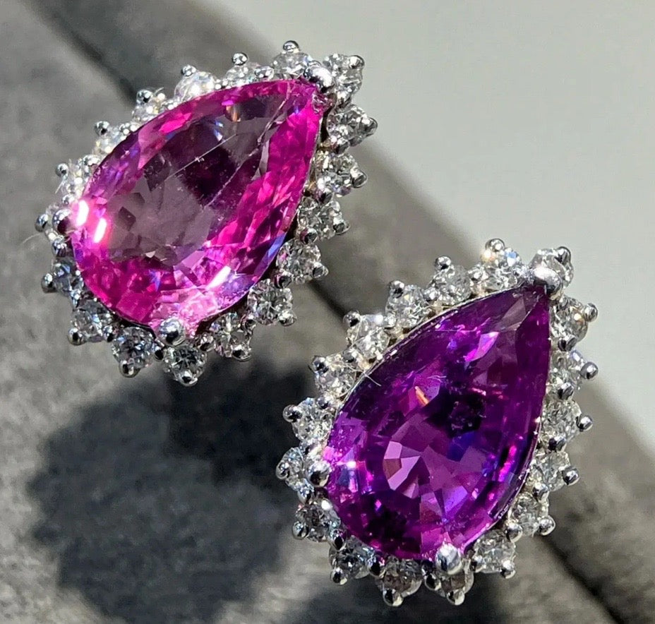 2.19Ct Pear Cut Pink & Purple Sapphire Stud Earrings 18K White Gold, Pink & Purple Sapphire & Diamond Stud Earrings 18K White Gold, Pink Sapphire, Purple Sapphire, Pink Sapphire Stud Earrings, Pink Sapphire Earrings, Purple Sapphire Stud Earrings, Purple Sapphire Stud Earrings, Diamond Earrings, Diamond Stud Earrings, Sapphire Stud Earrings, Sapphire Earrings, Natural Sapphire Earrings, Sapphire & Diamond, Sapphire and Diamond, 18k White Gold, 18k Yellow Gold, 18k Gold Sapphire Earrings, 18k Gold Sapphire