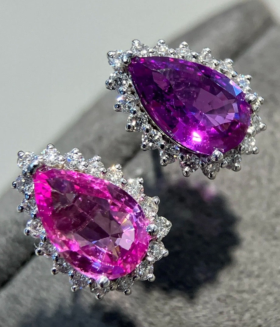 2.19Ct Pear Cut Pink & Purple Sapphire Stud Earrings 18K White Gold, Pink & Purple Sapphire & Diamond Stud Earrings 18K White Gold, Pink Sapphire, Purple Sapphire, Pink Sapphire Stud Earrings, Pink Sapphire Earrings, Purple Sapphire Stud Earrings, Purple Sapphire Stud Earrings, Diamond Earrings, Diamond Stud Earrings, Sapphire Stud Earrings, Sapphire Earrings, Natural Sapphire Earrings, Sapphire & Diamond, Sapphire and Diamond, 18k White Gold, 18k Yellow Gold, 18k Gold Sapphire Earrings, 18k Gold Sapphire