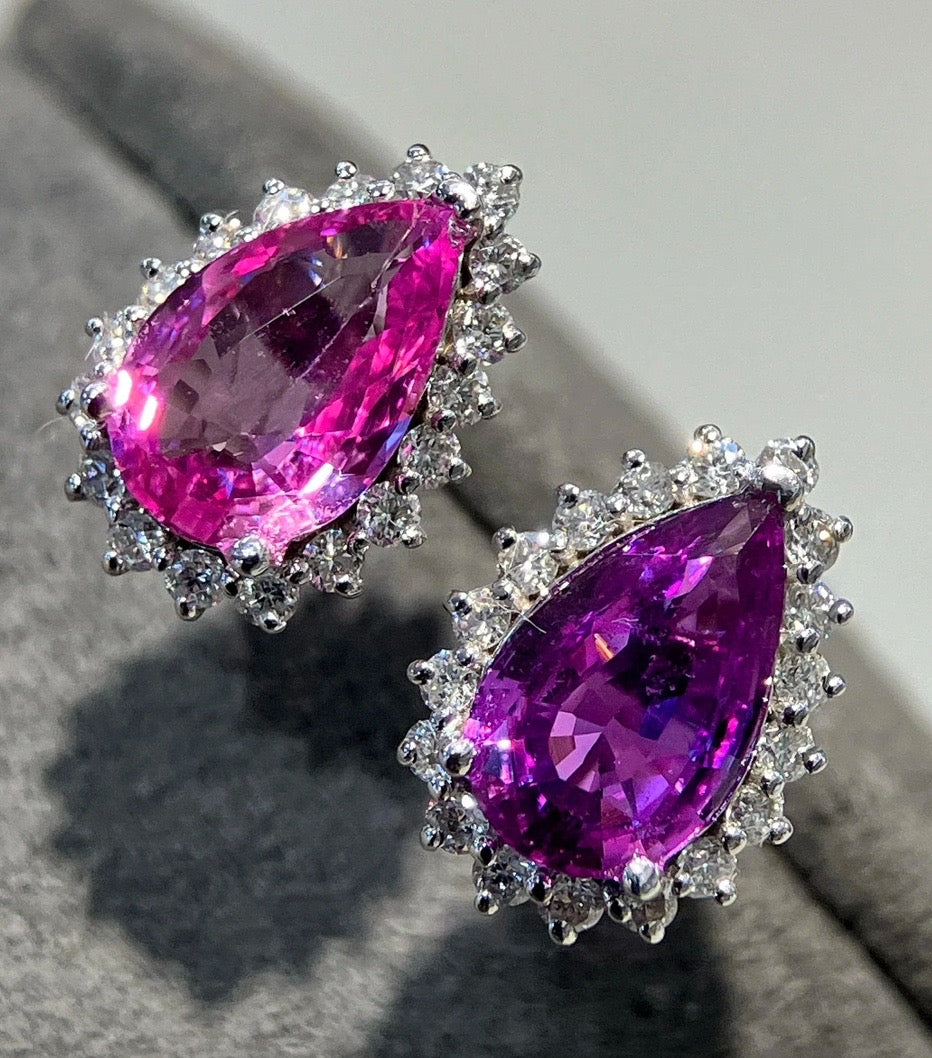 2.19Ct Pear Cut Pink & Purple Sapphire Stud Earrings 18K White Gold, Pink & Purple Sapphire & Diamond Stud Earrings 18K White Gold, Pink Sapphire, Purple Sapphire, Pink Sapphire Stud Earrings, Pink Sapphire Earrings, Purple Sapphire Stud Earrings, Purple Sapphire Stud Earrings, Diamond Earrings, Diamond Stud Earrings, Sapphire Stud Earrings, Sapphire Earrings, Natural Sapphire Earrings, Sapphire & Diamond, Sapphire and Diamond, 18k White Gold, 18k Yellow Gold, 18k Gold Sapphire Earrings, 18k Gold Sapphire