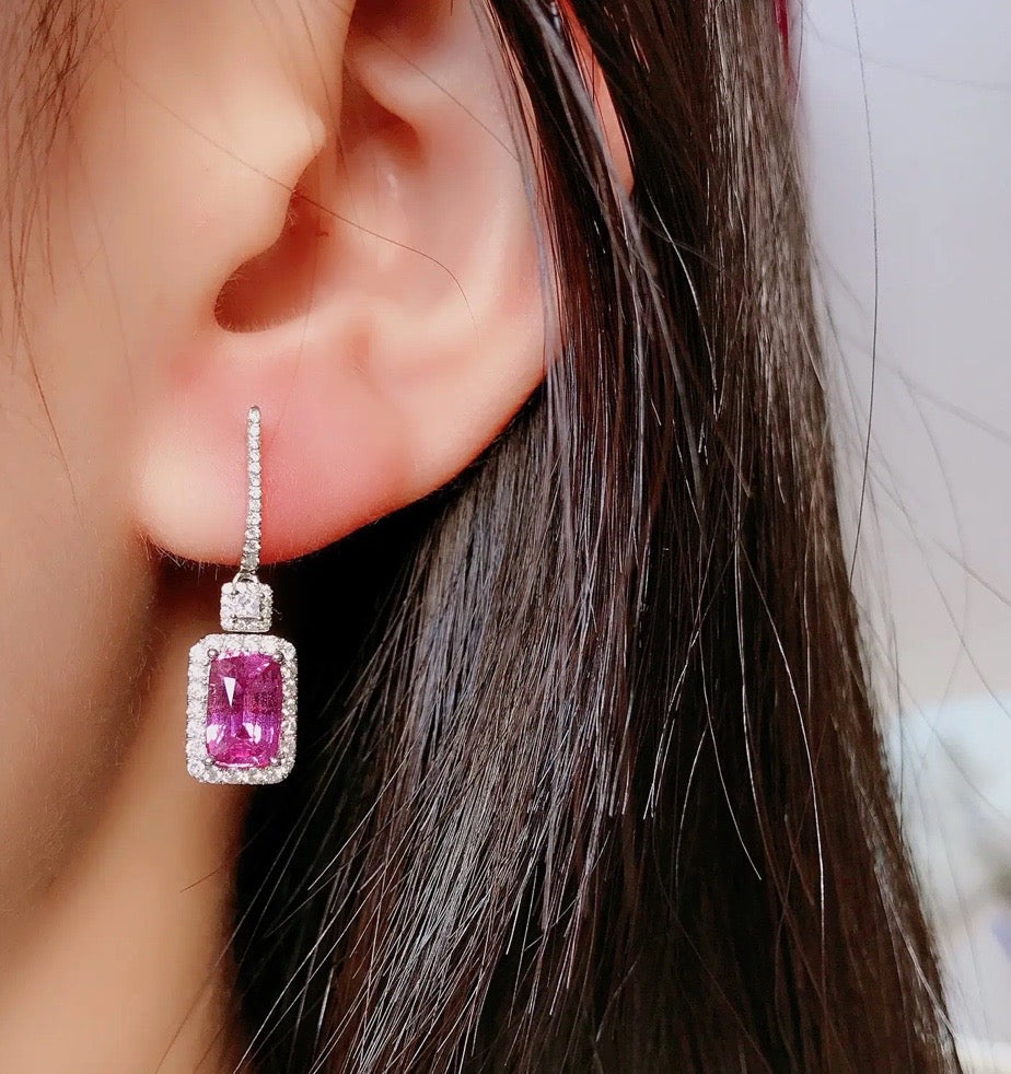 3.26Ct Pink & Purple Sapphire & Diamond Dangle Earrings 18K White Gold, Pink & Purple Sapphire & Diamond Stud Earrings 18K White Gold, Pink Sapphire, Purple Sapphire, Pink Sapphire Earrings, Pink Sapphire Earrings, Purple Sapphire Earrings, Purple Sapphire Earrings, Diamond Earrings, Diamond Earrings, Sapphire Dangle Earrings, Sapphire Earrings, Natural Sapphire Earrings, Sapphire & Diamond, Sapphire and Diamond, 18k White Gold, 18k Yellow Gold, 18k Gold Sapphire Earrings, 18k Gold Sapphire