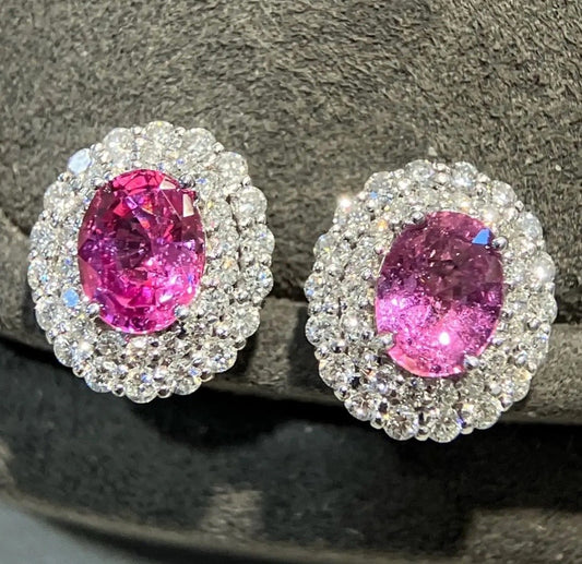 2.22Ct Oval Cut Pink Sapphire & Diamond Stud Earrings 18K White Gold, Padparadscha Pink Sapphire Diamond Stud Earrings, Padparadscha Pink Sapphire Jewelry, Natural Padparadscha Pink Sapphire Earrings, Padparadscha Sapphire Earrings, 19k Gold Pink Sapphire Earrings, Pink Sapphire Diamond Earrings, Natural Pink Sapphire Earrings 18k Gold, 18k White Gold PinkSapphire Earrings, natural Pink Sapphire Earrings, Oval Cut Pink Sapphire Earrings, 18k White Gold Sapphire Earrings, 18k White Gold Sapphire Earrings