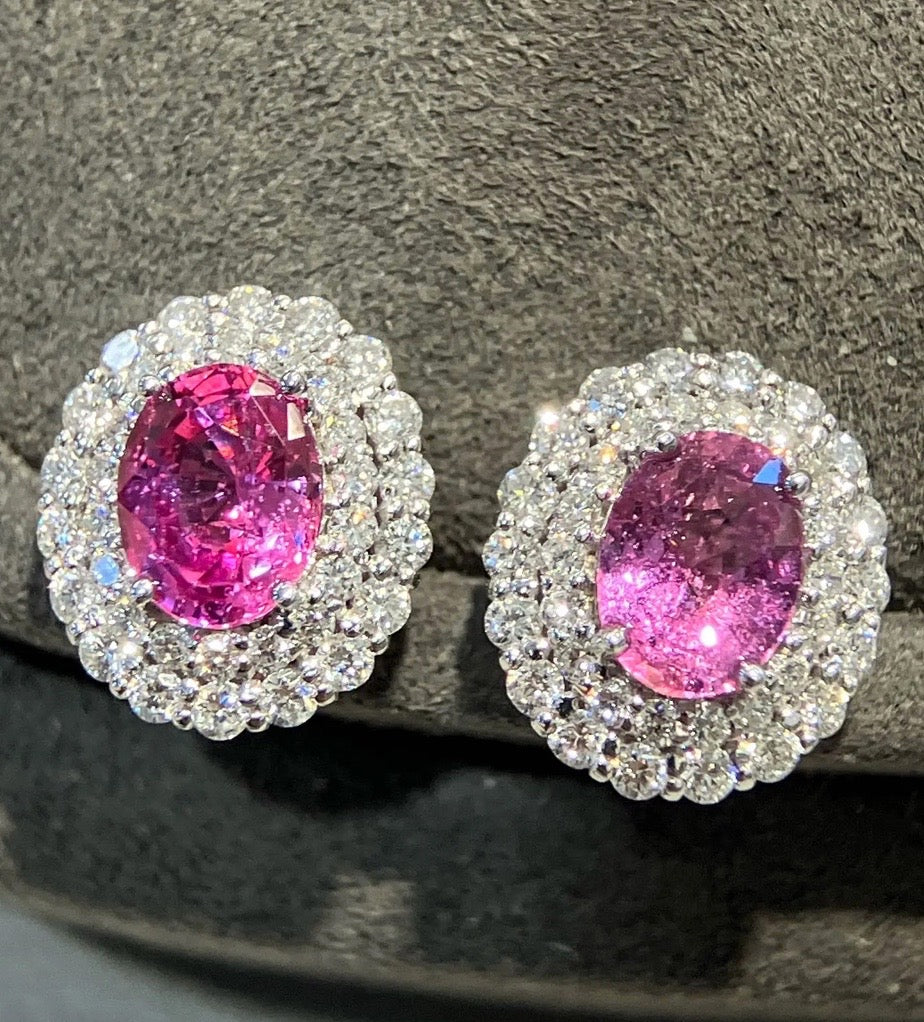 2.22Ct Oval Cut Pink Sapphire & Diamond Stud Earrings 18K White Gold, Padparadscha Pink Sapphire Diamond Stud Earrings, Padparadscha Pink Sapphire Jewelry, Natural Padparadscha Pink Sapphire Earrings, Padparadscha Sapphire Earrings, 19k Gold Pink Sapphire Earrings, Pink Sapphire Diamond Earrings, Natural Pink Sapphire Earrings 18k Gold, 18k White Gold PinkSapphire Earrings, natural Pink Sapphire Earrings, Oval Cut Pink Sapphire Earrings, 18k White Gold Sapphire Earrings, 18k White Gold Sapphire Earrings