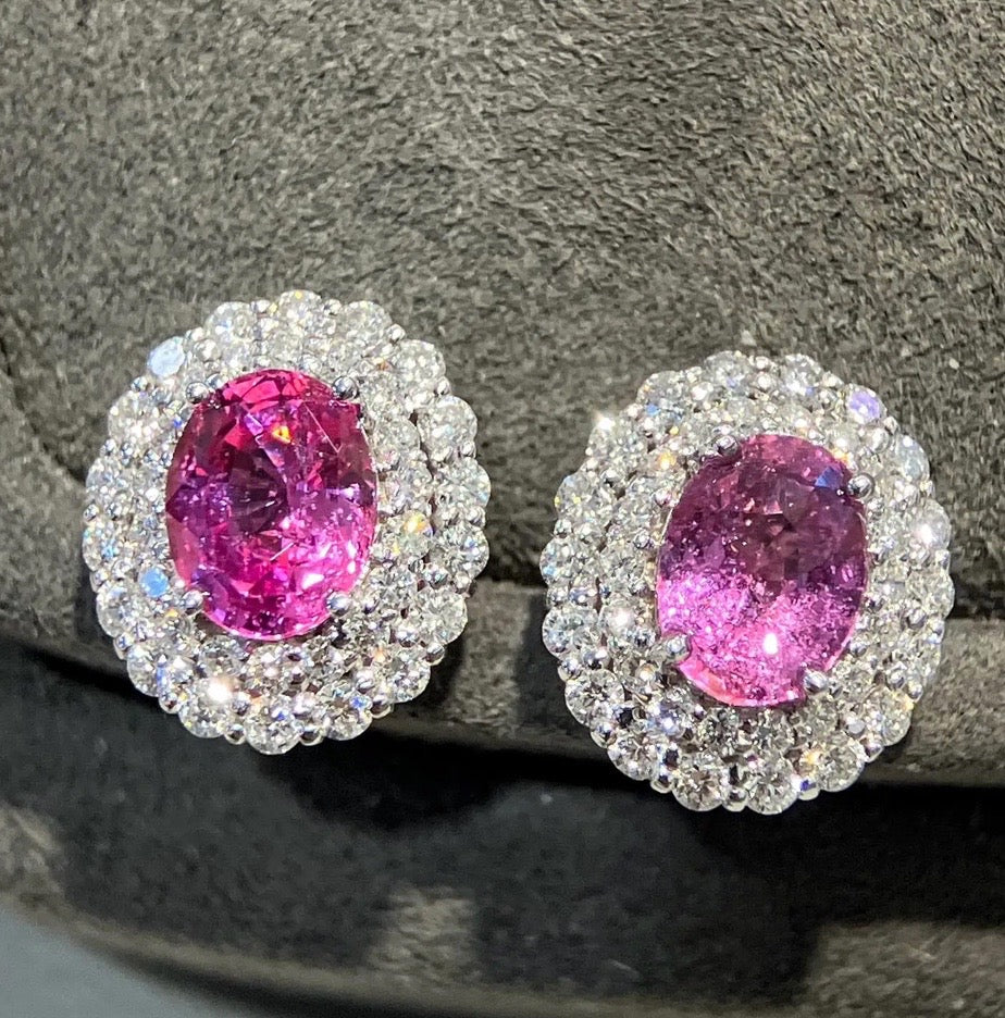 2.22Ct Oval Cut Pink Sapphire & Diamond Stud Earrings 18K White Gold, Padparadscha Pink Sapphire Diamond Stud Earrings, Padparadscha Pink Sapphire Jewelry, Natural Padparadscha Pink Sapphire Earrings, Padparadscha Sapphire Earrings, 19k Gold Pink Sapphire Earrings, Pink Sapphire Diamond Earrings, Natural Pink Sapphire Earrings 18k Gold, 18k White Gold PinkSapphire Earrings, natural Pink Sapphire Earrings, Oval Cut Pink Sapphire Earrings, 18k White Gold Sapphire Earrings, 18k White Gold Sapphire Earrings