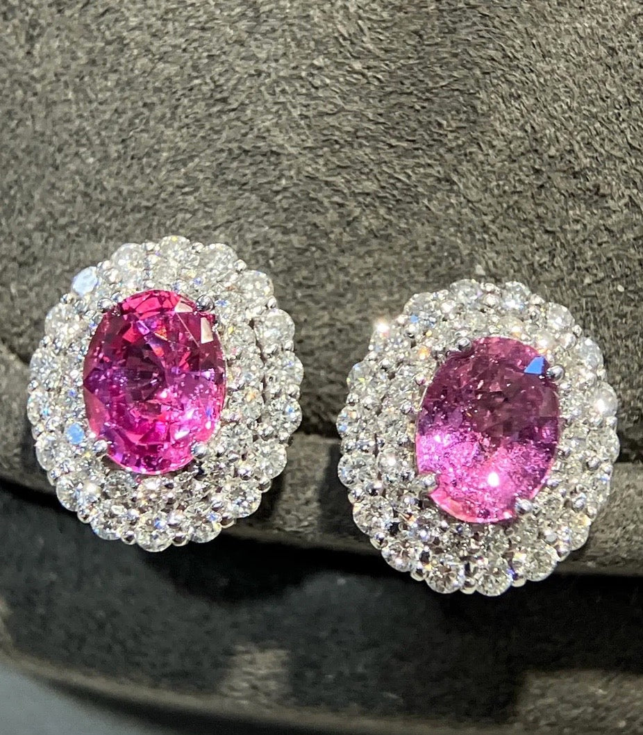 2.22Ct Oval Cut Pink Sapphire & Diamond Stud Earrings 18K White Gold, Padparadscha Pink Sapphire Diamond Stud Earrings, Padparadscha Pink Sapphire Jewelry, Natural Padparadscha Pink Sapphire Earrings, Padparadscha Sapphire Earrings, 19k Gold Pink Sapphire Earrings, Pink Sapphire Diamond Earrings, Natural Pink Sapphire Earrings 18k Gold, 18k White Gold PinkSapphire Earrings, natural Pink Sapphire Earrings, Oval Cut Pink Sapphire Earrings, 18k White Gold Sapphire Earrings, 18k White Gold Sapphire Earrings