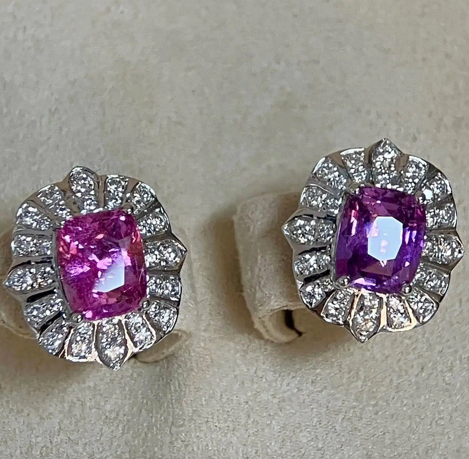 4.15Ct Pink & Purple Sapphire & Diamond Stud Earrings 18K White Gold, Pink Sapphire, Purple Sapphire, Pink Sapphire Stud Earrings, Pink Sapphire Earrings, Purple Sapphire Stud Earrings, Purple Sapphire Stud Earrings, Diamond Earrings, Diamond Stud Earrings, Sapphire Stud Earrings, Sapphire Earrings, Natural Sapphire Earrings, Sapphire & Diamond, Sapphire and Diamond, 18k White Gold, 18k Yellow Gold, 18k Gold Sapphire Earrings, 18k Gold Sapphire Stud Earrings, Natural Sapphire Stud Earrings, Sapphire