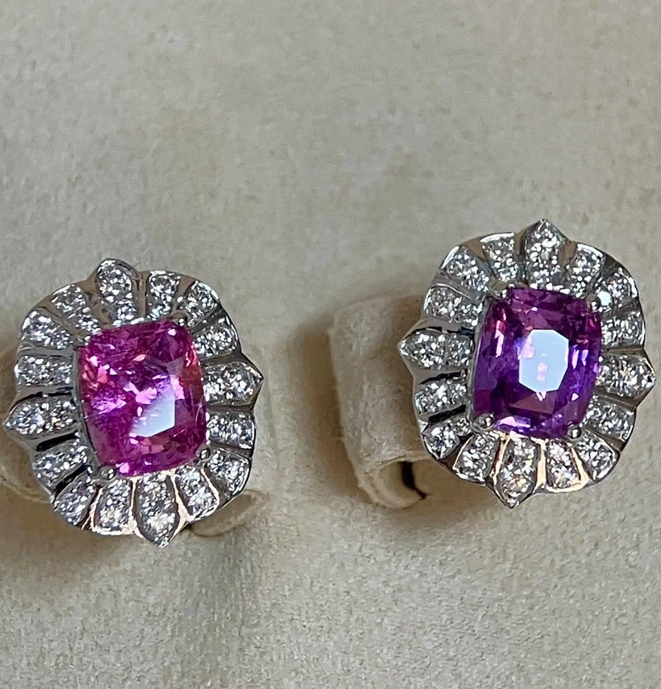 4.15Ct Pink & Purple Sapphire & Diamond Stud Earrings 18K White Gold, Pink Sapphire, Purple Sapphire, Pink Sapphire Stud Earrings, Pink Sapphire Earrings, Purple Sapphire Stud Earrings, Purple Sapphire Stud Earrings, Diamond Earrings, Diamond Stud Earrings, Sapphire Stud Earrings, Sapphire Earrings, Natural Sapphire Earrings, Sapphire & Diamond, Sapphire and Diamond, 18k White Gold, 18k Yellow Gold, 18k Gold Sapphire Earrings, 18k Gold Sapphire Stud Earrings, Natural Sapphire Stud Earrings, Sapphire