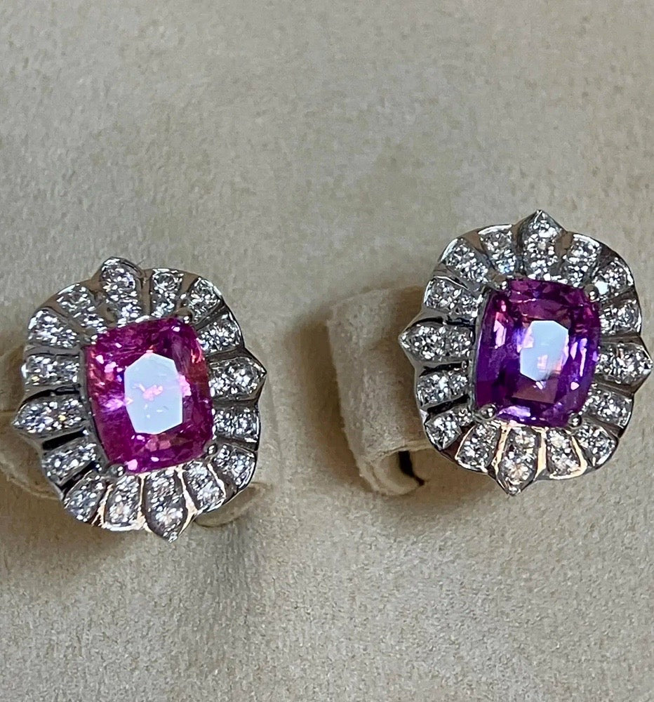 4.15Ct Pink & Purple Sapphire & Diamond Stud Earrings 18K White Gold, Pink Sapphire, Purple Sapphire, Pink Sapphire Stud Earrings, Pink Sapphire Earrings, Purple Sapphire Stud Earrings, Purple Sapphire Stud Earrings, Diamond Earrings, Diamond Stud Earrings, Sapphire Stud Earrings, Sapphire Earrings, Natural Sapphire Earrings, Sapphire & Diamond, Sapphire and Diamond, 18k White Gold, 18k Yellow Gold, 18k Gold Sapphire Earrings, 18k Gold Sapphire Stud Earrings, Natural Sapphire Stud Earrings, Sapphire