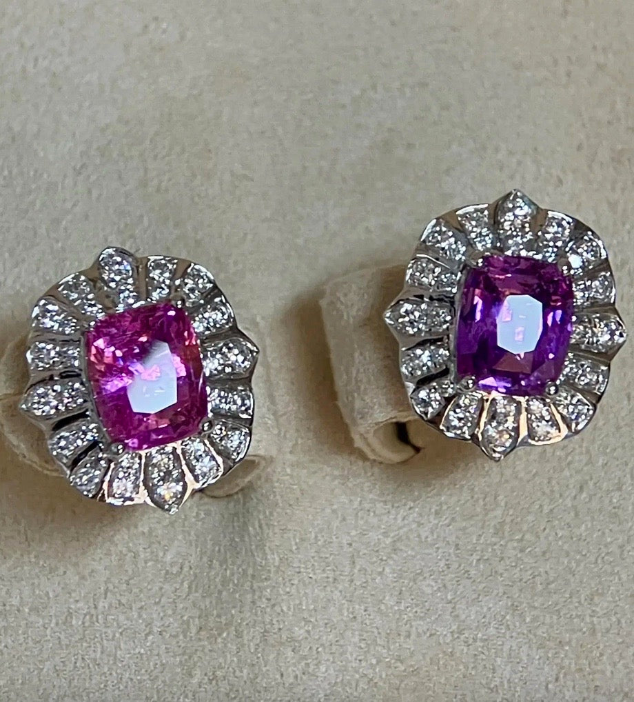 4.15Ct Pink & Purple Sapphire & Diamond Stud Earrings 18K White Gold, Pink Sapphire, Purple Sapphire, Pink Sapphire Stud Earrings, Pink Sapphire Earrings, Purple Sapphire Stud Earrings, Purple Sapphire Stud Earrings, Diamond Earrings, Diamond Stud Earrings, Sapphire Stud Earrings, Sapphire Earrings, Natural Sapphire Earrings, Sapphire & Diamond, Sapphire and Diamond, 18k White Gold, 18k Yellow Gold, 18k Gold Sapphire Earrings, 18k Gold Sapphire Stud Earrings, Natural Sapphire Stud Earrings, Sapphire