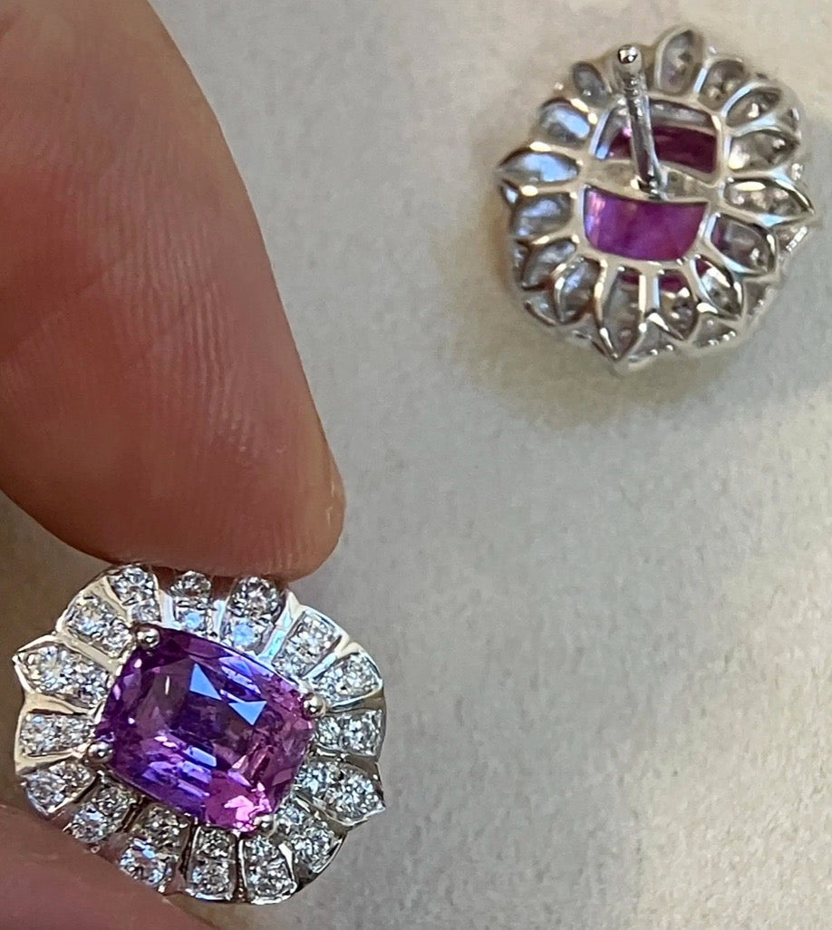 4.15Ct Pink & Purple Sapphire & Diamond Stud Earrings 18K White Gold, Pink Sapphire, Purple Sapphire, Pink Sapphire Stud Earrings, Pink Sapphire Earrings, Purple Sapphire Stud Earrings, Purple Sapphire Stud Earrings, Diamond Earrings, Diamond Stud Earrings, Sapphire Stud Earrings, Sapphire Earrings, Natural Sapphire Earrings, Sapphire & Diamond, Sapphire and Diamond, 18k White Gold, 18k Yellow Gold, 18k Gold Sapphire Earrings, 18k Gold Sapphire Stud Earrings, Natural Sapphire Stud Earrings, Sapphire