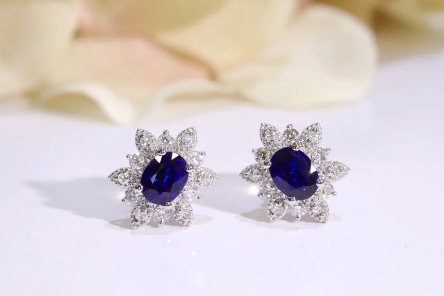 Royal Blue Sapphire & Diamond Earrings 18K White Gold, Blue Sapphire & Diamond Celestial Star Earrings 18K White Gold, Celestial, Celestial Sapphire Earrings, Sapphire Star Earrings, Sapphire Stud Earrings, Blue Sapphire & Diamond Stud Earrings 18K White Gold, Natural Blue Sapphire & Diamond Stud Earrings, Blue Sapphire Earrings, Natural Sapphire Stud Earrings, Sapphire Earrings 18k White Gold, Sapphire Diamond Earrings, Diamond & Sapphire Earrings, Natural Diamond and Sapphire Earrings, Natural Sapphire