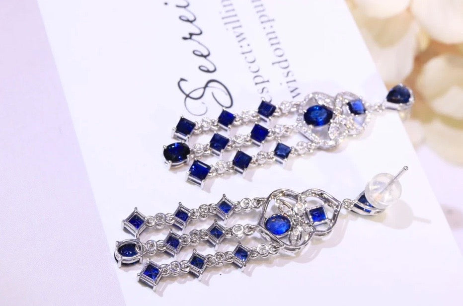 Sapphire & Diamond Chandelier Earrings 18K White Gold, Natural Blue Sapphire & Diamond Earrings, Blue Sapphire Earrings, Natural Sapphire Dangle Earrings, Sapphire Earrings 18k White Gold, Sapphire Diamond Earrings, Diamond & Sapphire Earrings, Natural Diamond and Sapphire Earrings, Natural Sapphire and Diamond Earrings, Natural Sapphire & Diamond Earrings, Genuine Blue Sapphire, Natural Blue Sapphire, Diamond Earrings with Sapphire Solid Gold Sapphire Earrings