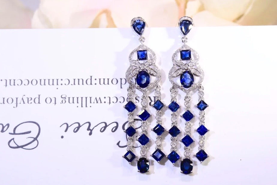 Sapphire & Diamond Chandelier Earrings 18K White Gold, Natural Blue Sapphire & Diamond Earrings, Blue Sapphire Earrings, Natural Sapphire Dangle Earrings, Sapphire Earrings 18k White Gold, Sapphire Diamond Earrings, Diamond & Sapphire Earrings, Natural Diamond and Sapphire Earrings, Natural Sapphire and Diamond Earrings, Natural Sapphire & Diamond Earrings, Genuine Blue Sapphire, Natural Blue Sapphire, Diamond Earrings with Sapphire Solid Gold Sapphire Earrings