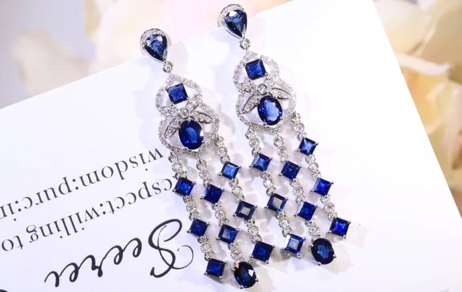 Sapphire & Diamond Chandelier Earrings 18K White Gold, Natural Blue Sapphire & Diamond Earrings, Blue Sapphire Earrings, Natural Sapphire Dangle Earrings, Sapphire Earrings 18k White Gold, Sapphire Diamond Earrings, Diamond & Sapphire Earrings, Natural Diamond and Sapphire Earrings, Natural Sapphire and Diamond Earrings, Natural Sapphire & Diamond Earrings, Genuine Blue Sapphire, Natural Blue Sapphire, Diamond Earrings with Sapphire Solid Gold Sapphire Earrings