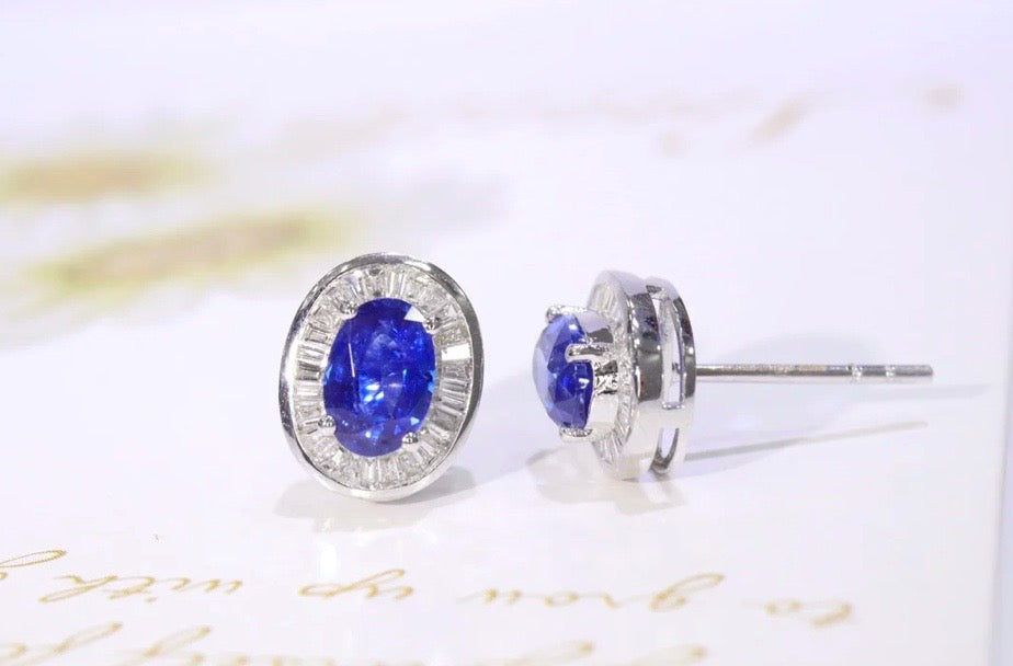 Sapphire & Diamond Oval Cut Stud Earrings 18K Gold, Oval Cut Sapphire Earrings, Sapphire Stud Earrings, Sapphire Cluster Stud Earrings, White Gold Sapphire Stud Earrings, Sapphire Stud Earrings, Celestial Sapphire Stud Earrings, Celestial Sapphire, Sapphire Celestial, Sapphire & Diamond Stud Earrings, Diamond & Sapphire Stud Earrings, Sapphire and Diamond Earrings, Sapphire & Diamond Earrings, 18k White Gold Sapphire Earrings, 18k Gold Sapphire & Diamond Earrings, Natural Sapphire & Diamond