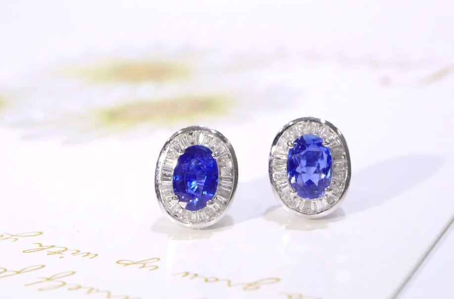 Sapphire & Diamond Oval Cut Stud Earrings 18K Gold, Oval Cut Sapphire Earrings, Sapphire Stud Earrings, Sapphire Cluster Stud Earrings, White Gold Sapphire Stud Earrings, Sapphire Stud Earrings, Celestial Sapphire Stud Earrings, Celestial Sapphire, Sapphire Celestial, Sapphire & Diamond Stud Earrings, Diamond & Sapphire Stud Earrings, Sapphire and Diamond Earrings, Sapphire & Diamond Earrings, 18k White Gold Sapphire Earrings, 18k Gold Sapphire & Diamond Earrings, Natural Sapphire & Diamond