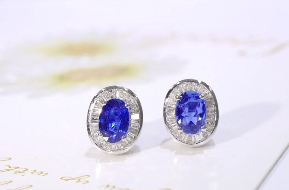 Sapphire & Diamond Oval Cut Stud Earrings 18K Gold, Oval Cut Sapphire Earrings, Sapphire Stud Earrings, Sapphire Cluster Stud Earrings, White Gold Sapphire Stud Earrings, Sapphire Stud Earrings, Celestial Sapphire Stud Earrings, Celestial Sapphire, Sapphire Celestial, Sapphire & Diamond Stud Earrings, Diamond & Sapphire Stud Earrings, Sapphire and Diamond Earrings, Sapphire & Diamond Earrings, 18k White Gold Sapphire Earrings, 18k Gold Sapphire & Diamond Earrings, Natural Sapphire & Diamond