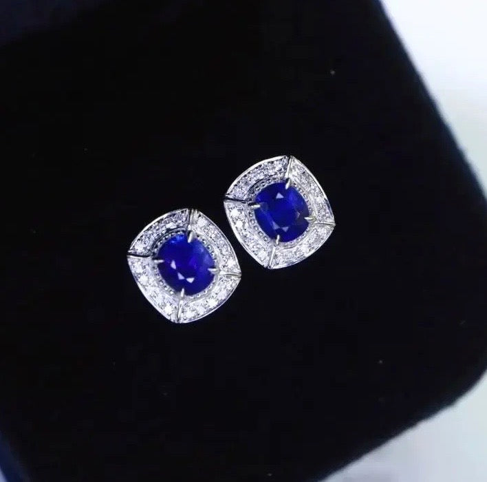 Sapphire & Diamond Oval Cut Stud Earrings 18K Gold, Oval Cut Sapphire Earrings, Sapphire Stud Earrings, Sapphire Cluster Stud Earrings, White Gold Sapphire Stud Earrings, Sapphire Stud Earrings, Celestial Sapphire Stud Earrings, Celestial Sapphire, Sapphire Celestial, Sapphire & Diamond Stud Earrings, Diamond & Sapphire Stud Earrings, Sapphire and Diamond Earrings, Sapphire & Diamond Earrings, 18k White Gold Sapphire Earrings, 18k Gold Sapphire & Diamond Earrings, Natural Sapphire & Diamond