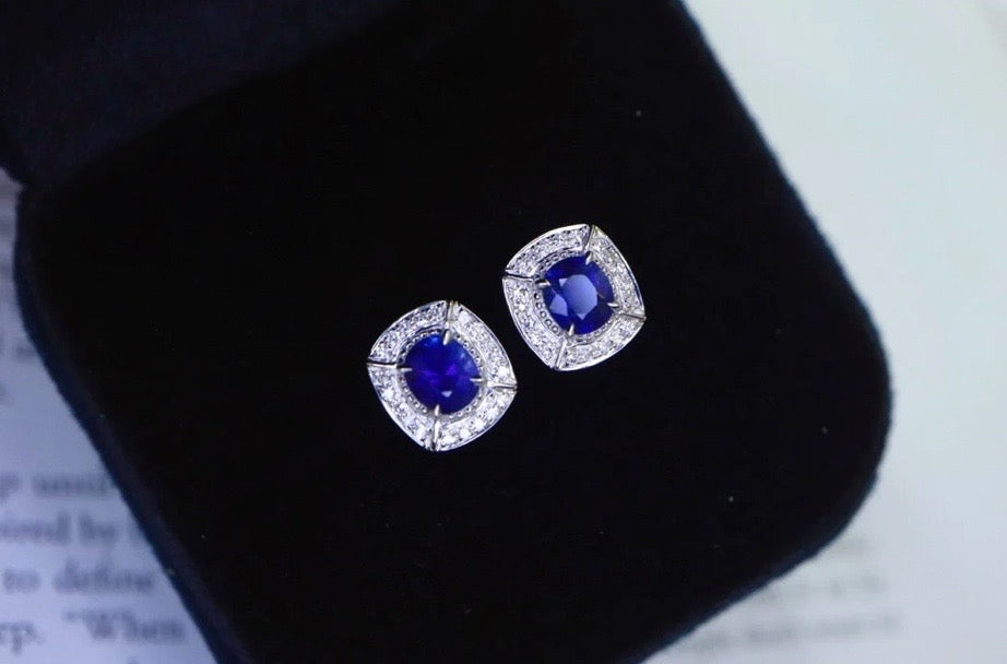 Sapphire & Diamond Oval Cut Stud Earrings 18K Gold, Oval Cut Sapphire Earrings, Sapphire Stud Earrings, Sapphire Cluster Stud Earrings, White Gold Sapphire Stud Earrings, Sapphire Stud Earrings, Celestial Sapphire Stud Earrings, Celestial Sapphire, Sapphire Celestial, Sapphire & Diamond Stud Earrings, Diamond & Sapphire Stud Earrings, Sapphire and Diamond Earrings, Sapphire & Diamond Earrings, 18k White Gold Sapphire Earrings, 18k Gold Sapphire & Diamond Earrings, Natural Sapphire & Diamond