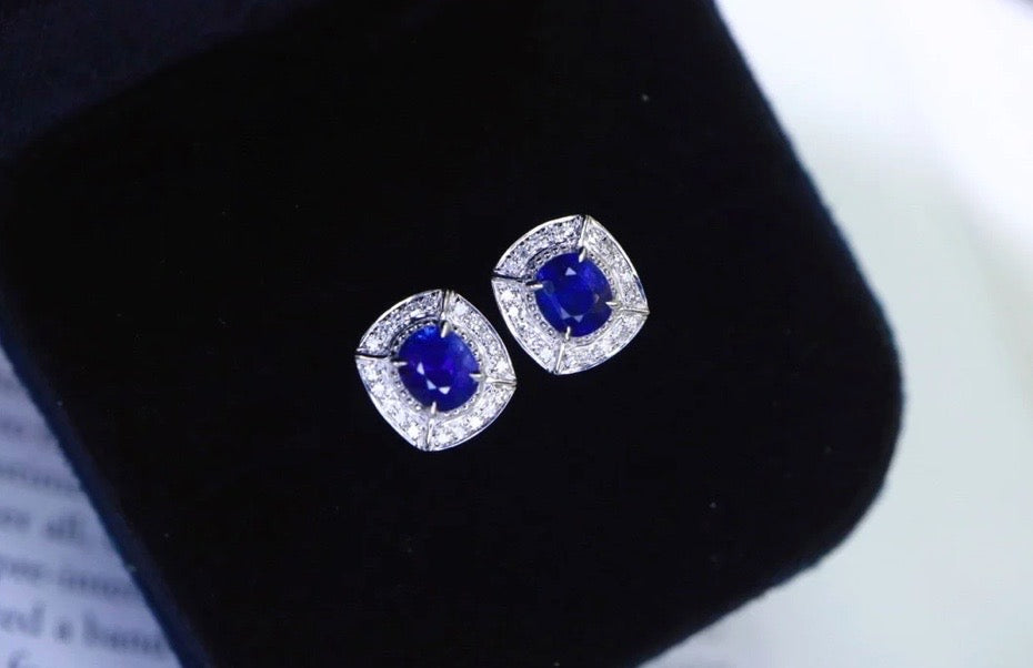 Sapphire & Diamond Oval Cut Stud Earrings 18K Gold, Oval Cut Sapphire Earrings, Sapphire Stud Earrings, Sapphire Cluster Stud Earrings, White Gold Sapphire Stud Earrings, Sapphire Stud Earrings, Celestial Sapphire Stud Earrings, Celestial Sapphire, Sapphire Celestial, Sapphire & Diamond Stud Earrings, Diamond & Sapphire Stud Earrings, Sapphire and Diamond Earrings, Sapphire & Diamond Earrings, 18k White Gold Sapphire Earrings, 18k Gold Sapphire & Diamond Earrings, Natural Sapphire & Diamond