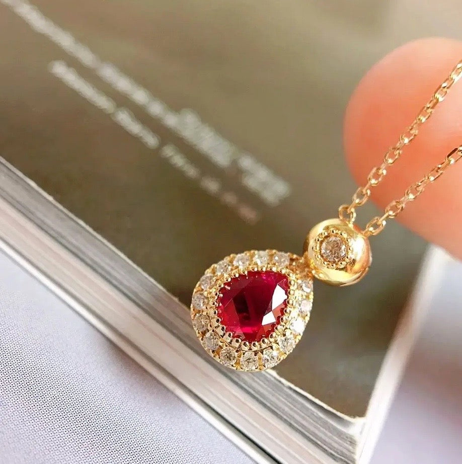 0.40Ct Ruby and Diamond Pendant Necklace Solid 18K Yellow Gold, Dainty Ruby & Diamond Pendant Necklace, Dainty Ruby Necklace, Dainty Ruby Pendant, Natural Ruby, Small Ruby Necklace, Small Ruby Pendant, Ruby and Diamond Pendant Necklace Solid 18K Yellow Gold, Ruby & Diamond Necklace, Ruby and Diamond Necklace, Ruby Pendant Necklace, Natural Ruby Necklace, Genuine Ruby, Burma Ruby, Natural Ruby, Pigeon Blood Ruby, Authentic Ruby Pendant Necklace, Authentic Ruby Necklace, Natural Ruby Necklace