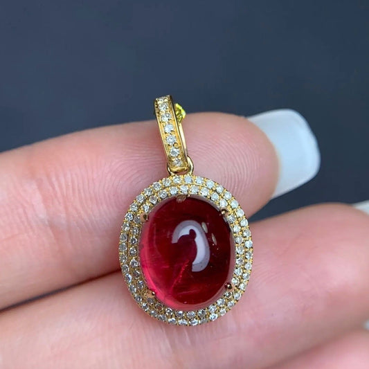 4.75Ct Red Tourmaline and Diamond Pendant Necklace 18k Yellow Gold, Red Tourmaline, Rubellite, Natural Red Tourmaline, Red Tourmaline Necklace, Red Tourmaline Pendant, Red Tourmaline Rubellite, Red Tourmaline Jewelry, 18k Gold Red Tourmaline Necklace, 18k Gold, 18k Yellow Gold, Pendant, Necklace, Natural Tourmaline Pendant, Natural Rubellite Pendant, Rubellite Pendant, Tourmaline and Diamond Pendant, Tourmaline & Diamond Pendant, Natural Tourmaline, Tourmaline, Tourmaline Pendant, Tourmaline Necklace, 18k