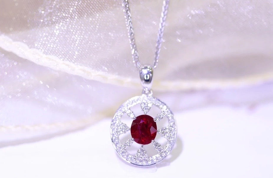 0.65Ct Ruby and Diamond Pendant Necklace 18K White Gold, Ruby and Diamond Pendant Necklace, 18K White Gold, Ruby & Diamond Necklace, Ruby and Diamond Necklace, Ruby Pendant Necklace, Natural Ruby Necklace, Genuine Ruby, Burma Ruby, Natural Ruby, Pigeon Blood Ruby, Authentic Ruby Pendant Necklace, Authentic Ruby Necklace, Natural Ruby Necklace, Women's Ruby Necklace, 18k Gold Ruby Necklace, July Birthstone Ruby, July Birthstone Ruby Necklace, Anniversary Gift Ruby, Natural Ruby Pendant, Natural Ruby