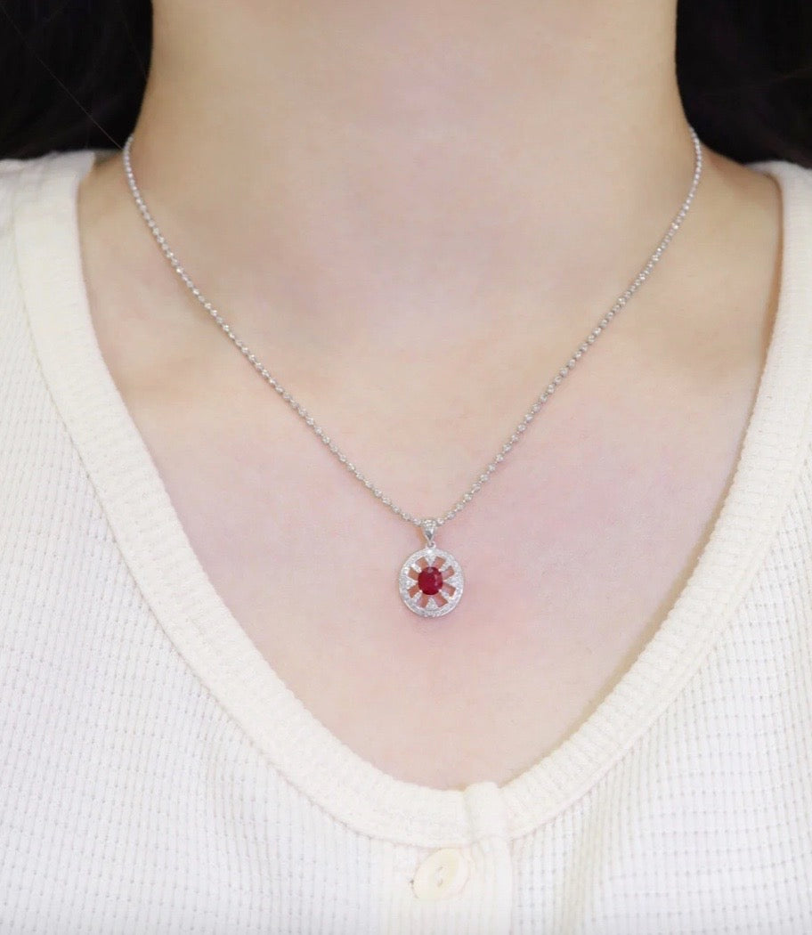 0.65Ct Ruby and Diamond Pendant Necklace 18K White Gold, Ruby and Diamond Pendant Necklace, 18K White Gold, Ruby & Diamond Necklace, Ruby and Diamond Necklace, Ruby Pendant Necklace, Natural Ruby Necklace, Genuine Ruby, Burma Ruby, Natural Ruby, Pigeon Blood Ruby, Authentic Ruby Pendant Necklace, Authentic Ruby Necklace, Natural Ruby Necklace, Women's Ruby Necklace, 18k Gold Ruby Necklace, July Birthstone Ruby, July Birthstone Ruby Necklace, Anniversary Gift Ruby, Natural Ruby Pendant, Natural Ruby