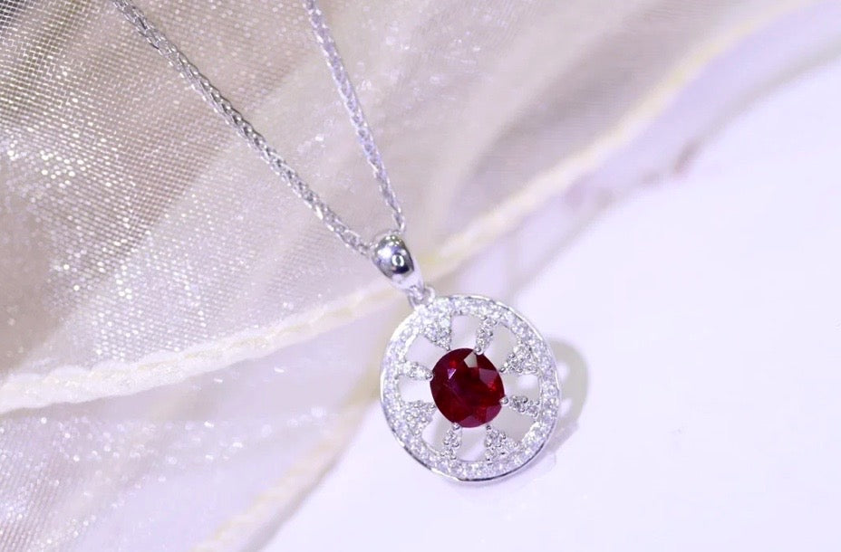 0.65Ct Ruby and Diamond Pendant Necklace 18K White Gold, Ruby and Diamond Pendant Necklace, 18K White Gold, Ruby & Diamond Necklace, Ruby and Diamond Necklace, Ruby Pendant Necklace, Natural Ruby Necklace, Genuine Ruby, Burma Ruby, Natural Ruby, Pigeon Blood Ruby, Authentic Ruby Pendant Necklace, Authentic Ruby Necklace, Natural Ruby Necklace, Women's Ruby Necklace, 18k Gold Ruby Necklace, July Birthstone Ruby, July Birthstone Ruby Necklace, Anniversary Gift Ruby, Natural Ruby Pendant, Natural Ruby